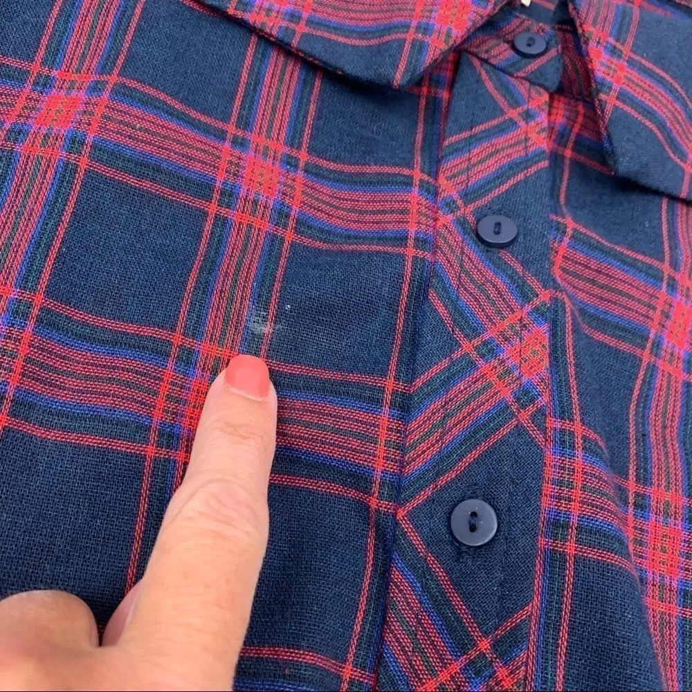 Skies Are Blue Navy & Red Plaid Off-Shoulder Button Down Top Size XS - Picture 10 of 10